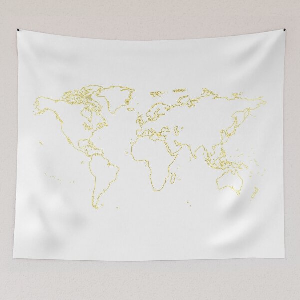 Item preview, Golden Outline of world map on white background  designed and sold by mashmosh.