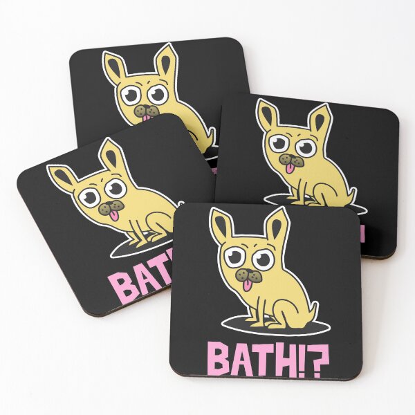 Item preview, Bath!? Anxious Pug, eyes wide open. Funny cartoon designed and sold by JellyBeenzz.