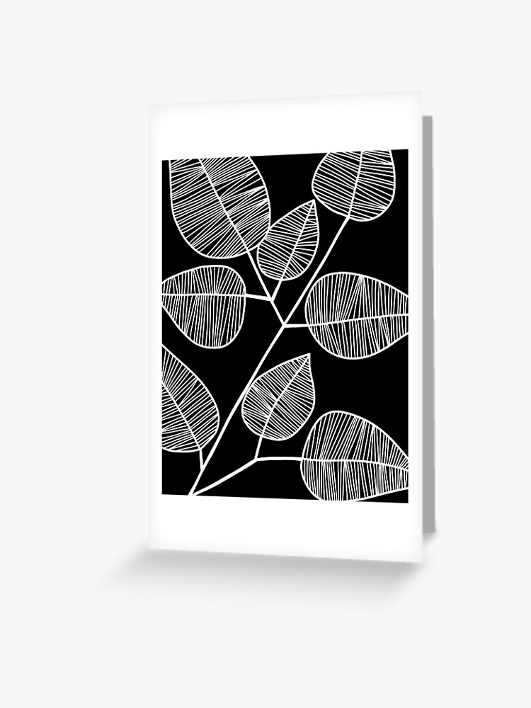 Leaf Pattern Line Art Drawing in Black - Bold Leaves Greeting Card for Sale  by Melody Watson