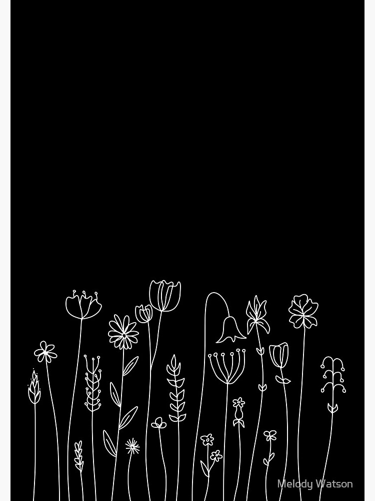 Simple Line Art Drawings of Flowers in Black and White | Spiral Notebook