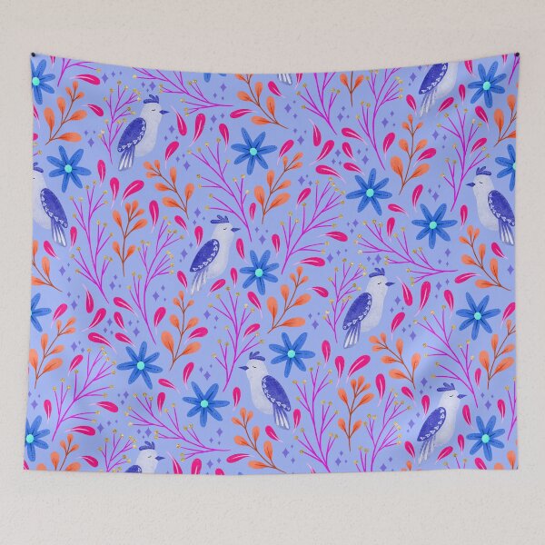 Item preview, Folk Art Birds | Bright Blue and Red designed and sold by RebeccaFlaherty.