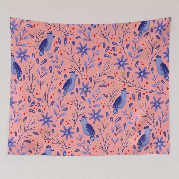 Item preview, Folk Art Birds | coral and Blue Palette designed and sold by RebeccaFlaherty.