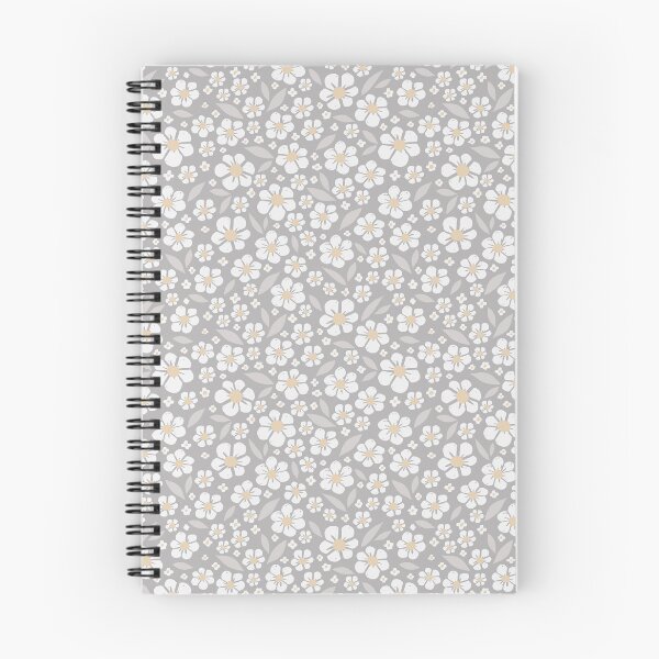 Aperçu de l'œuvre Fleurs blanches motif répété gris créée et vendue par Riga Sutherland.
