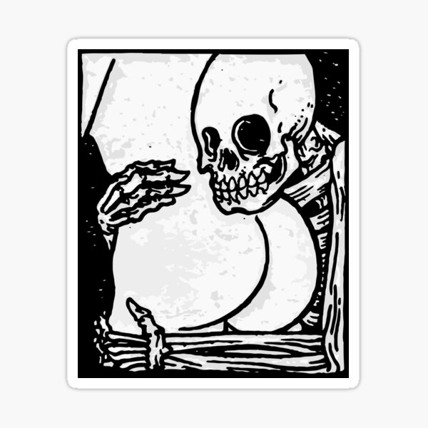 skeleton skull funny grabbing ass butt tattoo style Sticker