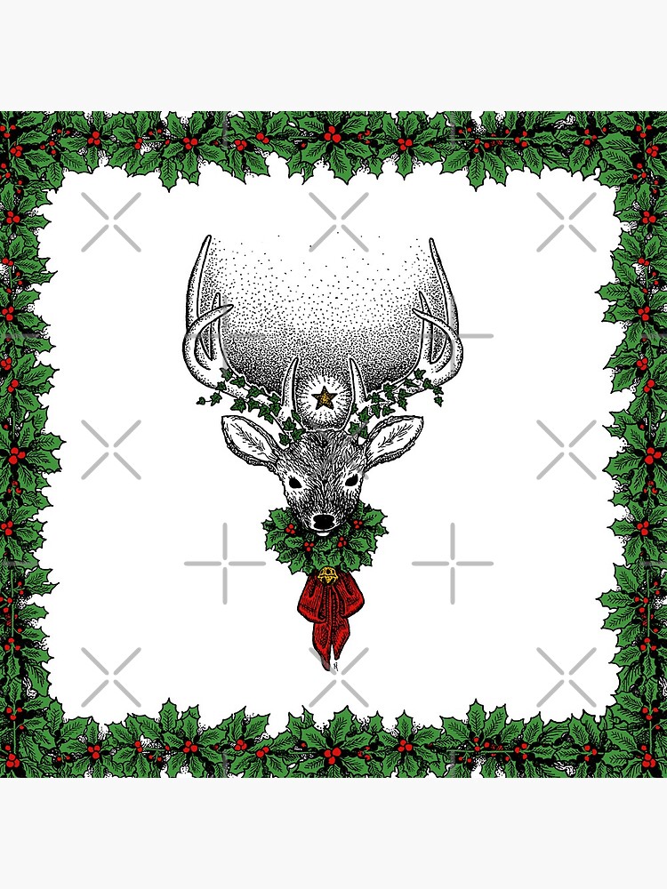 Thumbnail 3 of 3, Throw Pillow, The Yule Stag designed and sold by NoddingViolet.