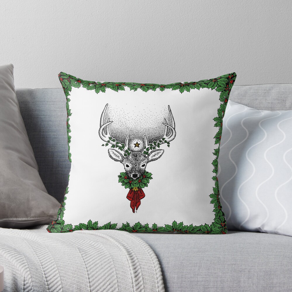 The Yule Stag Throw Pillow