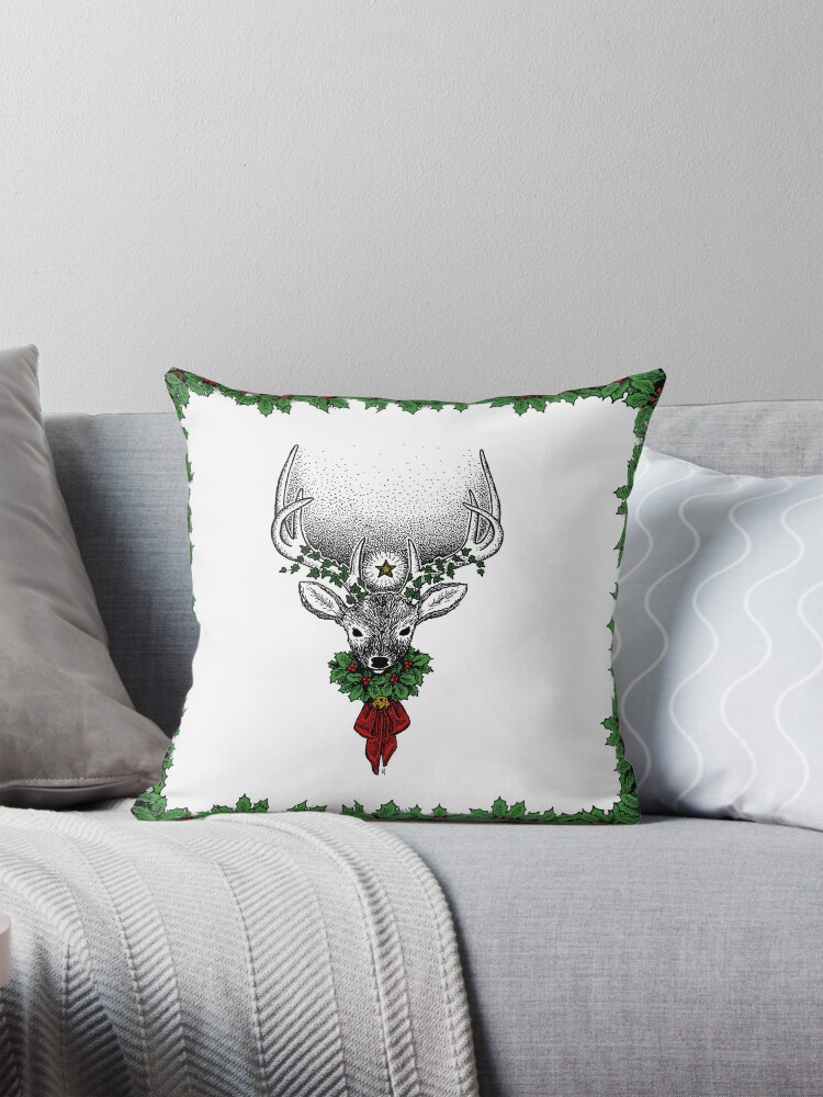 Thumbnail 1 of 4, Pillow, The Yule Stag designed and sold by NoddingViolet.