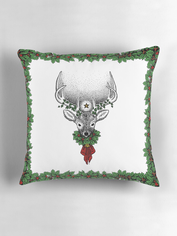 Thumbnail 3 of 4, Pillow, The Yule Stag designed and sold by NoddingViolet.