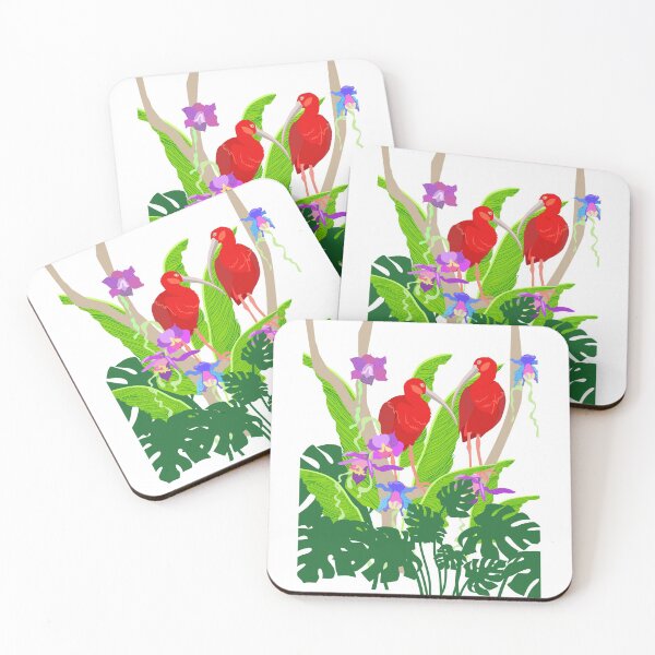 Item preview, Scarlet ibis in tropical flowers designed and sold by orangerinka.