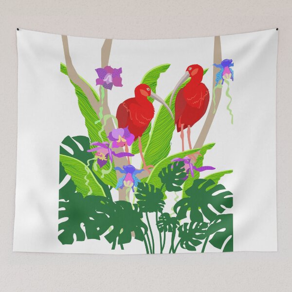 Item preview, Scarlet ibis in tropical flowers designed and sold by orangerinka.