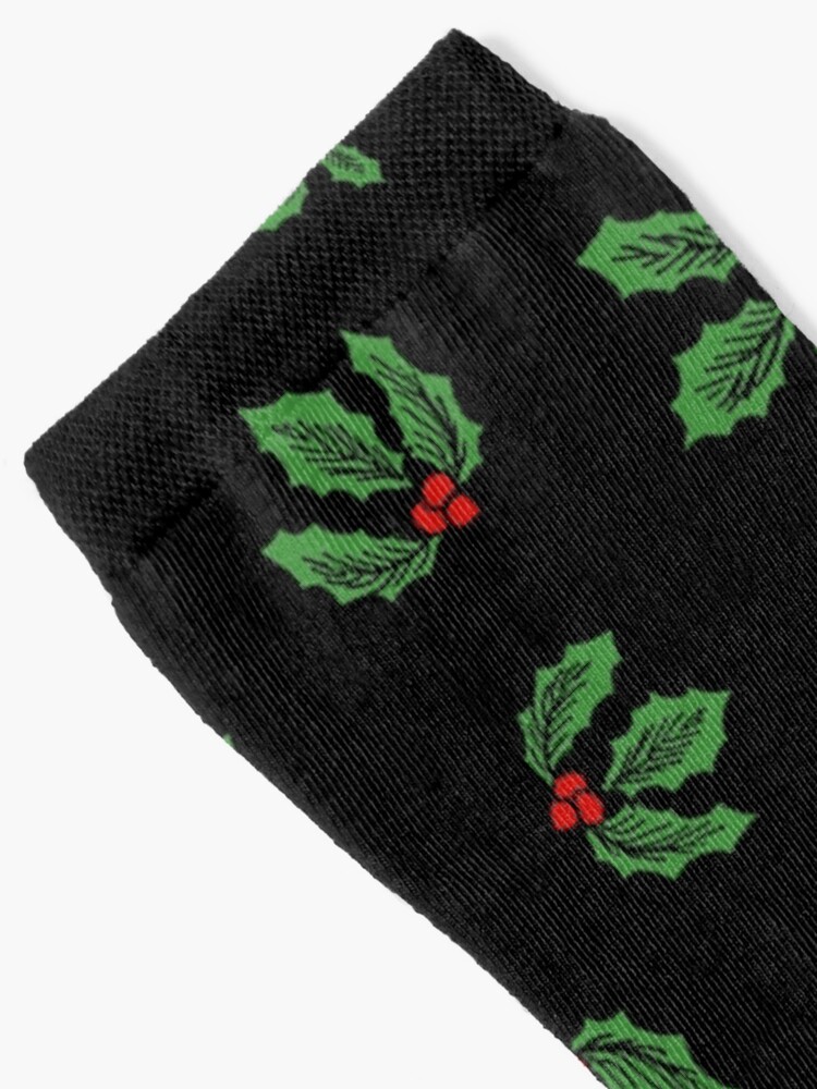 Thumbnail 2 of 5, Socks, Winter Holly Socks, Black designed and sold by NoddingViolet.
