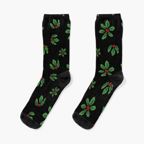 Winter Holly Socks, Black Socks