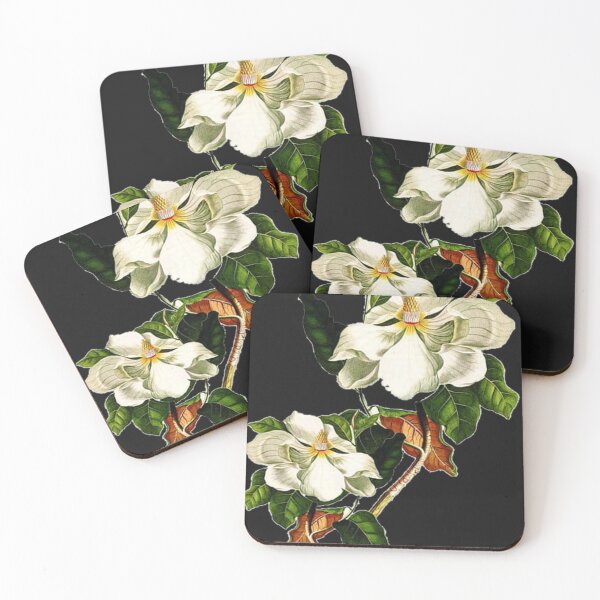 Artikelvorschau, Vintage weiße Magnolie auf schwarzem Hintergrund entworfen und verkauft von The Mysterious Domain Alyne Whiteswan Fine Art Prints and Merch.