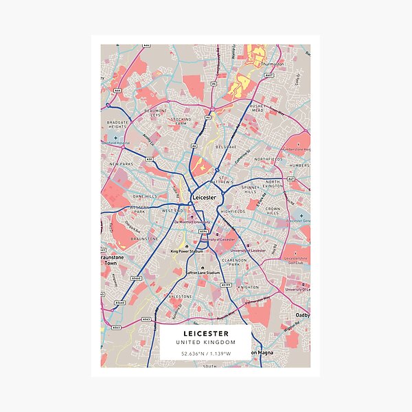 Item preview, Leicester, UK Map designed and sold by NorthStreetArt.