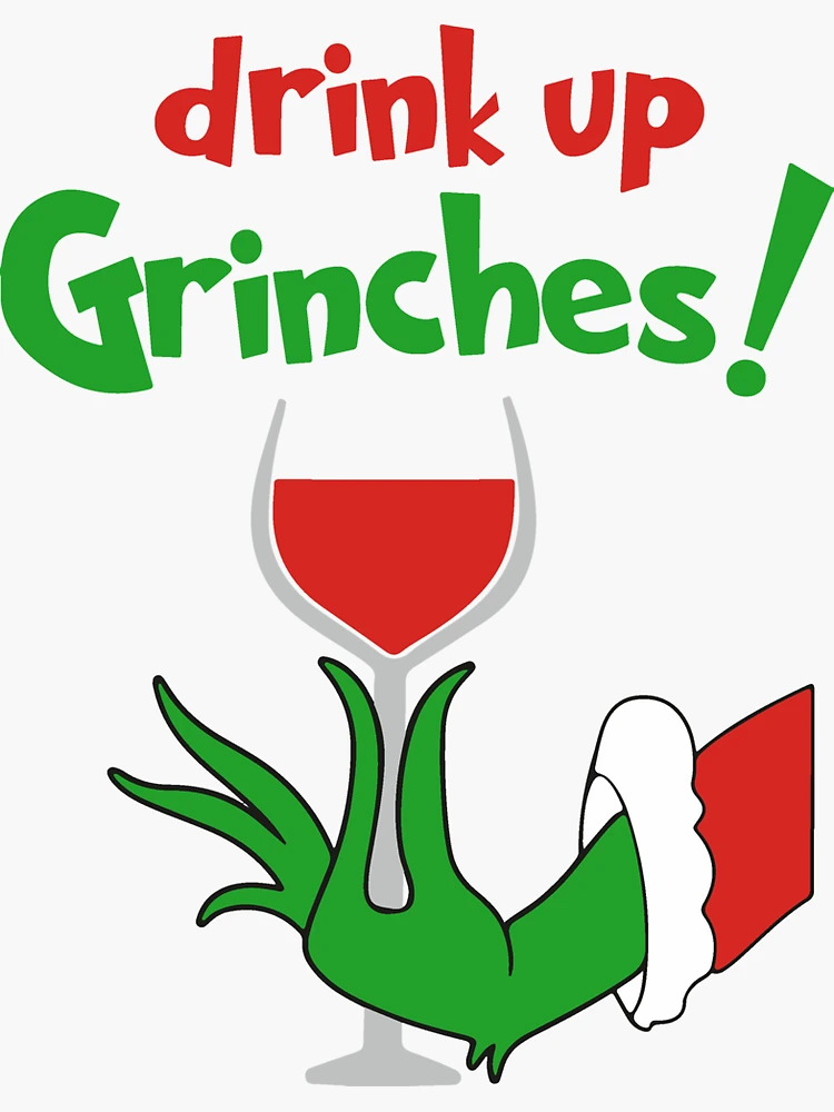 Set Of 10 'Drink Up Grinches' Christmas Wine Glass Decals - Red Holiday Window Stickers 13 thumbnail image