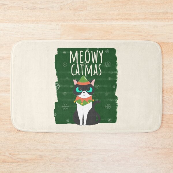 Item preview, Meowy Catmas Christmas Christmask Festive Black And White Elf Santa Cat  designed and sold by Sunny Collections.