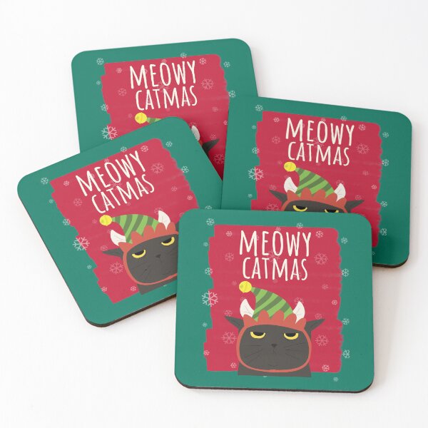 Item preview, Meowy Catmas Christmas Christmask Festive Black And White Elf Hat Cat Green designed and sold by Sunny Collections.