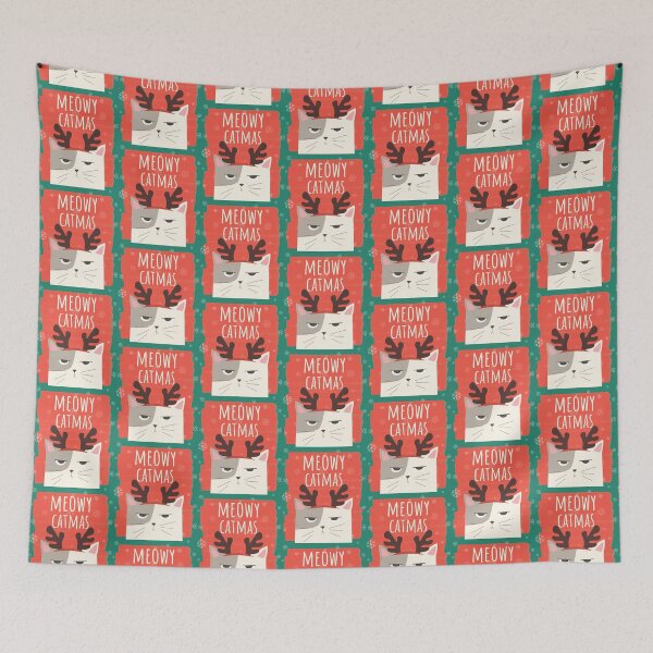 Item preview, Meowy Catmas Christmas Christmask Festive Antlers Cat Green designed and sold by Sunny Collections.