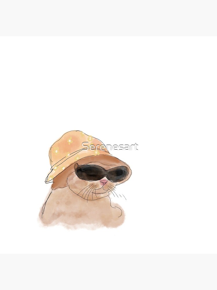 Cat wearing a bucket hat and glasses Sticker for Sale by Serenesart