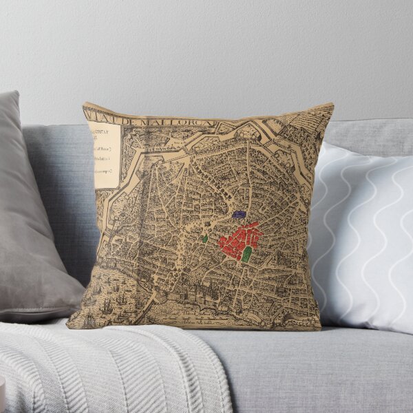 Mallorca City Map, 1644 by Antoni Garau Throw Pillow