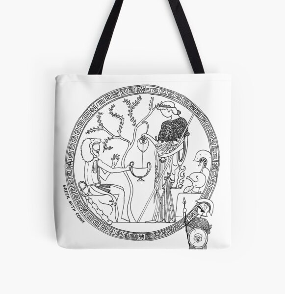 Greek Myth Comix - Athene and Heracles roundel All Over Print Tote Bag