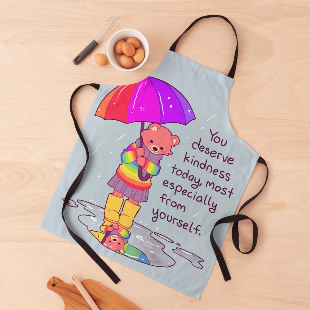 "You Deserve Kindness Today" Rainbow Sweater Bear Apron