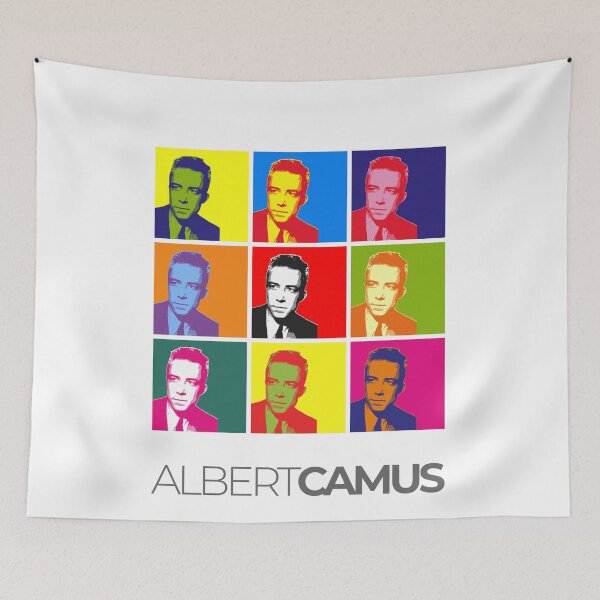 Item preview, Albert Camus pop-art portrait poster designed and sold by CMYKStudio.