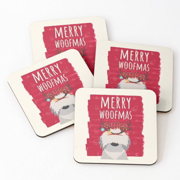 Item preview, Merry Woofmas Christmas Lights Festive Baubles Scene Dog Red Cream designed and sold by Sunny Collections.