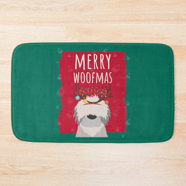 Item preview, Merry Woofmas Christmas Lights Festive Baubles Scene Dog Green Cream designed and sold by Sunny Collections.