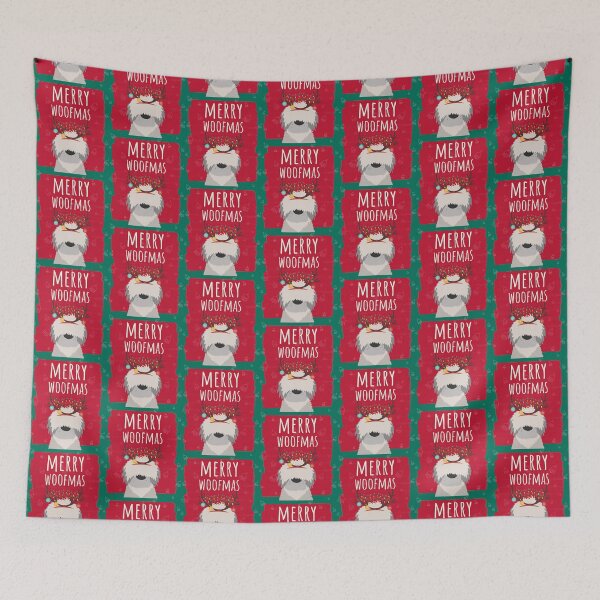 Item preview, Merry Woofmas Christmas Lights Festive Baubles Scene Dog Green Cream designed and sold by Sunny Collections.