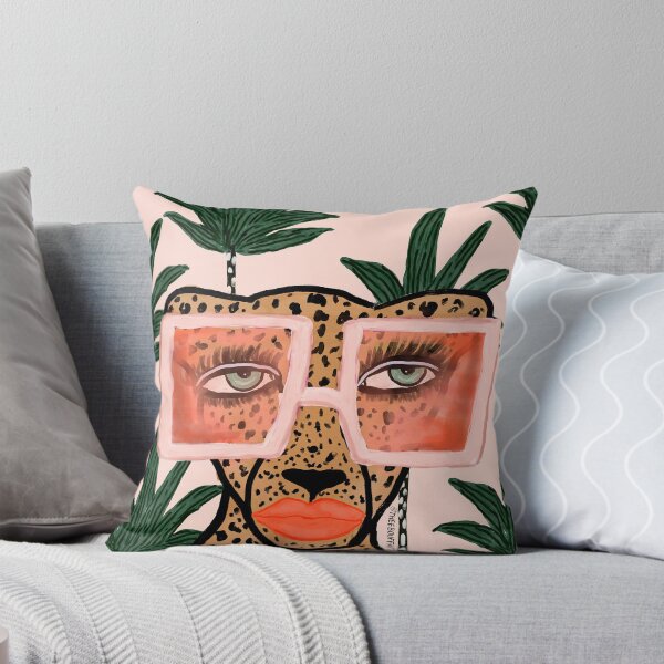 Tropical Glam Cat Throw Pillow