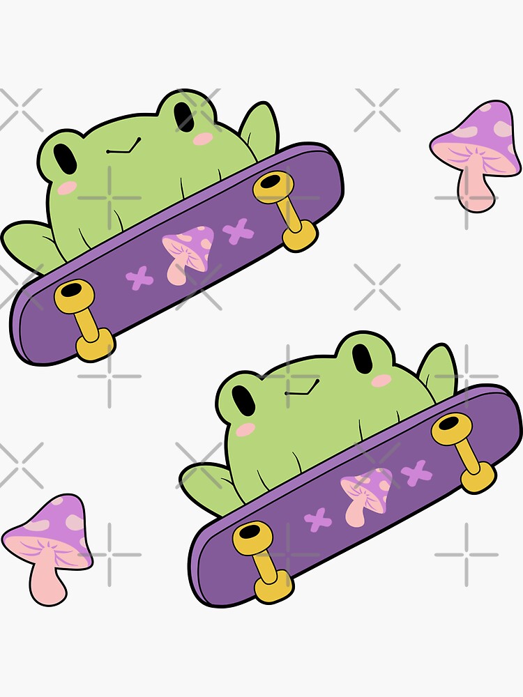 Thumbnail 3 of 3, Sticker, Cute Skater Frog designed and sold by ElectricFangs.