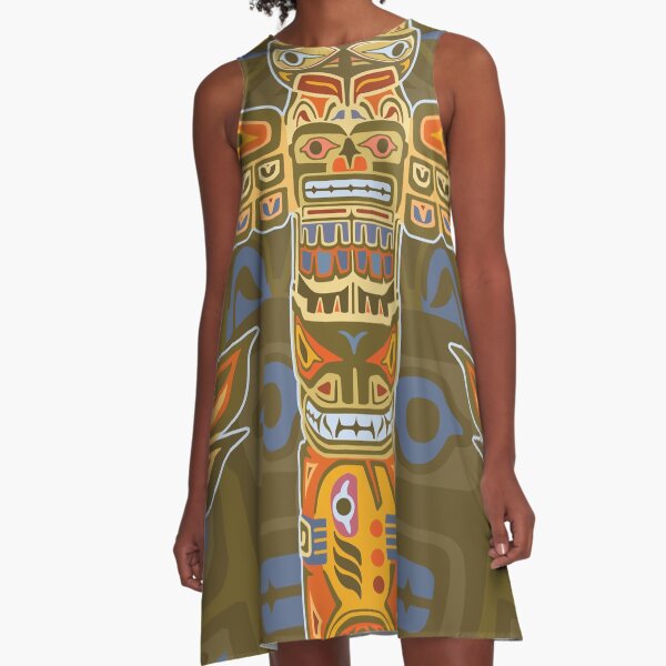 Alaskan Totem Poles A-Line Dress