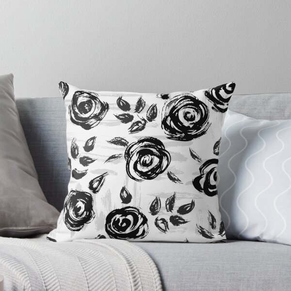 Aperçu de l'œuvre Brushstroke Roses noir sur blanc créée et vendue par nadyanadya.