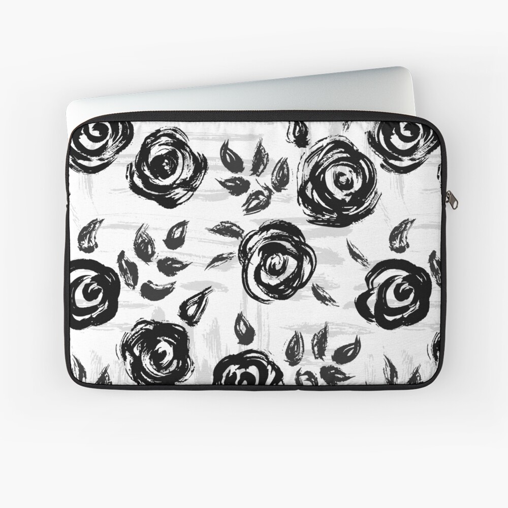 Brushstroke Roses Black on White Laptop Sleeve