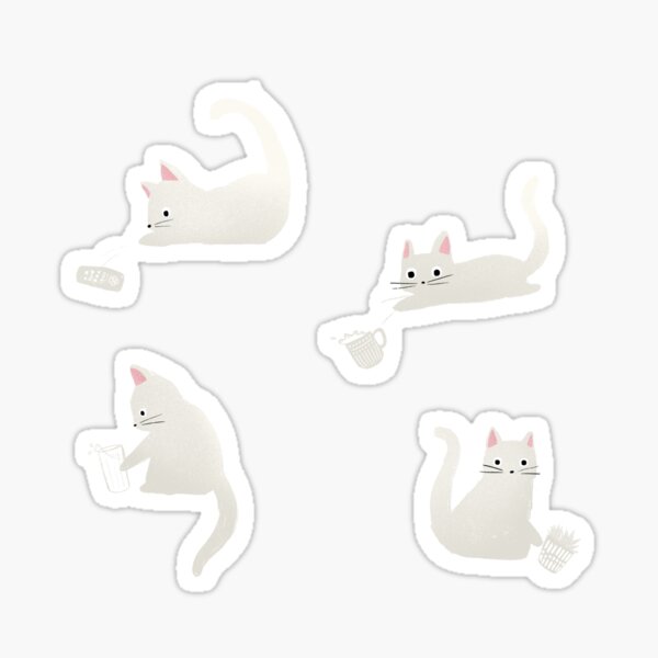 Bad Cats Knocking Stuff Over, White Cats on Black Sticker