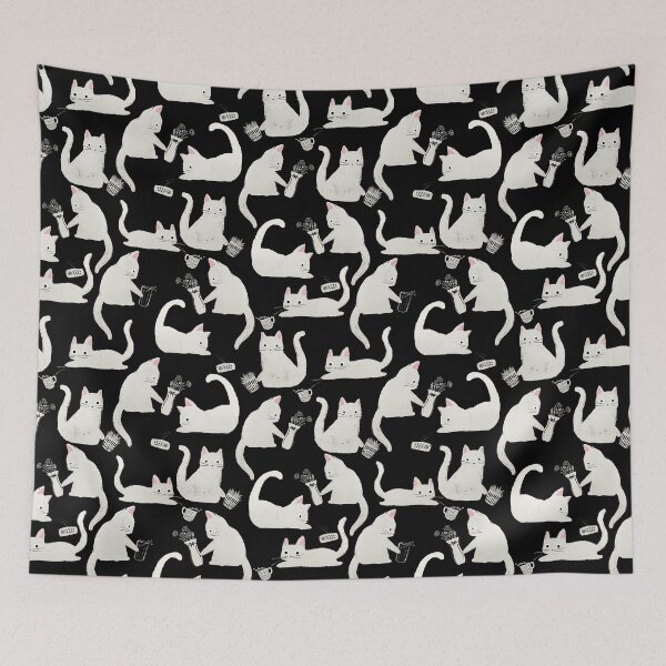 Item preview, Bad Cats Knocking Stuff Over, White Cats on Black designed and sold by tanyadraws.