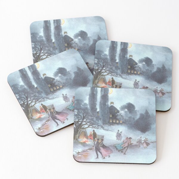 Item preview, Ice Skating Couples on Frozen Pond at Christmas designed and sold by fenneltea.