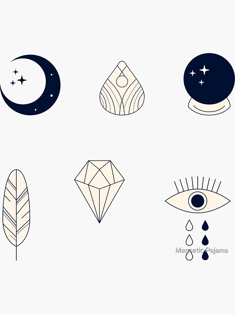 Spiritual Goddess Sticker Pack ~ all-seeing eye, crystal ball, crescent moon, feather by MagneticMama
