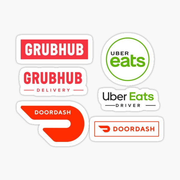 Food Delivery Logo Stickers - Door Dash, Uber Eats, Grubhub Delivery Driver Classic Logos Sticker