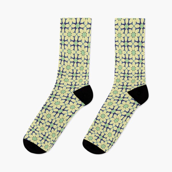 Aperçu de l'œuvre Motif de fleurs bleu marine géométrique jaune créée et vendue par candhdesigns.