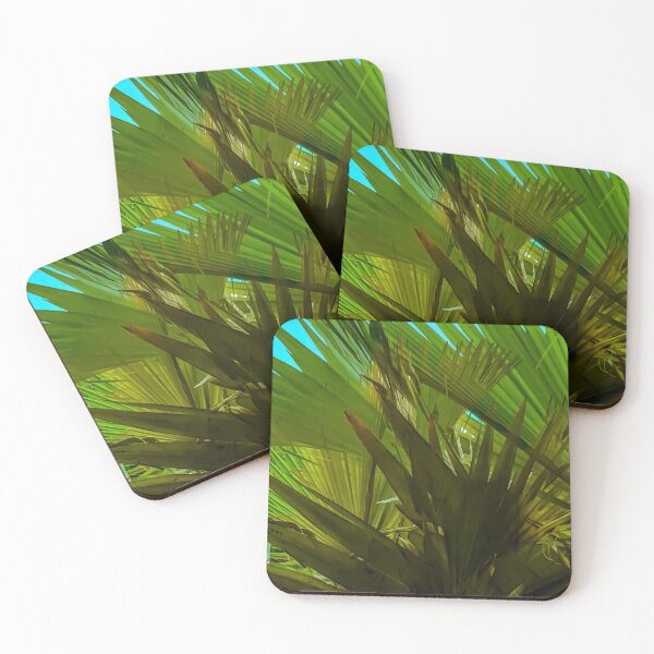 Item preview, green palm leaves texture with blue sky background designed and sold by Mrvell.
