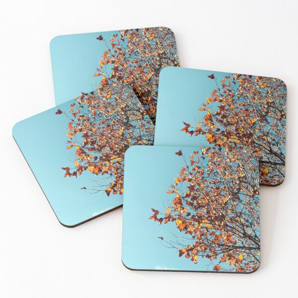 Item preview, Orange autumn tree leaves with blue sky background designed and sold by Mrvell.