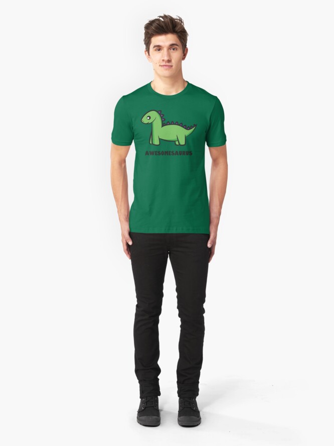 Alternate view of Awesomesaurus (green) Slim Fit T-Shirt