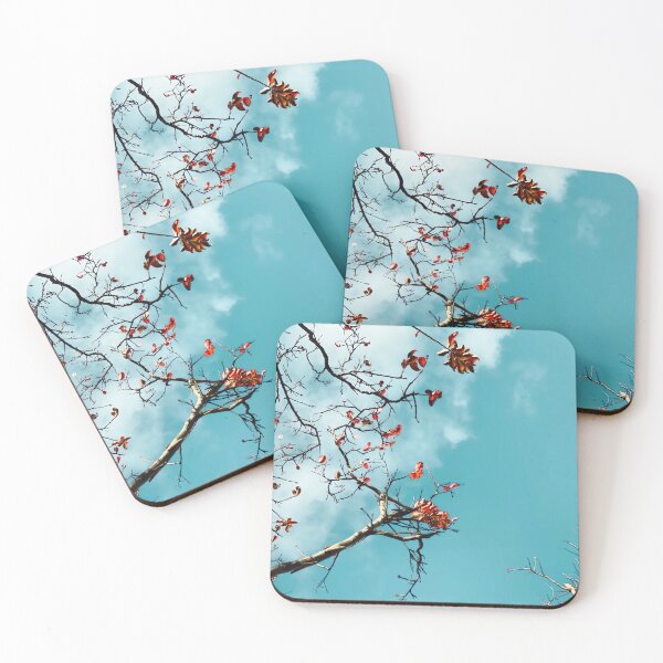 Item preview, Tree branch with orange autumn leaves and blue sky background designed and sold by Mrvell.