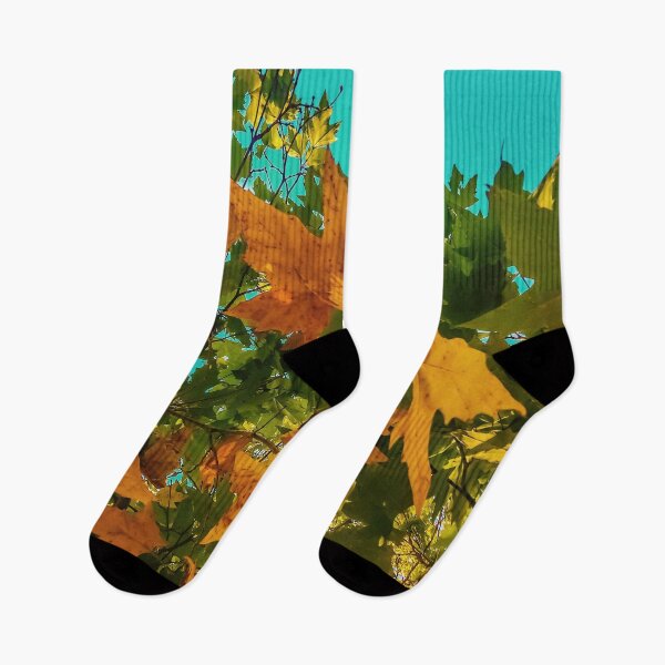 Item preview, Maple tree branch with orange and green autumn leaves and blue sky designed and sold by Mrvell.