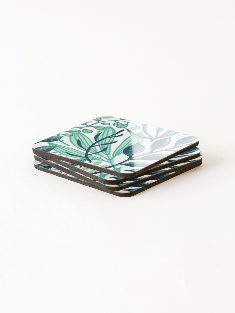 Thumbnail 4 of 5, Coasters (Set of 4), Green plant pattern printed designed and sold by Rajzone.
