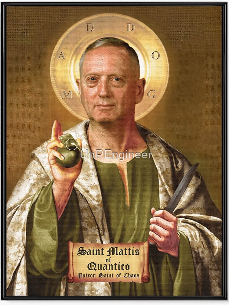 Thumbnail 3 of 3, Sticker, Saint Mattis of Quantico, Patron Saint of Chaos designed and sold by UnPEngineer.