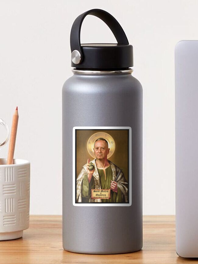 Thumbnail 1 of 3, Sticker, Saint Mattis of Quantico, Patron Saint of Chaos designed and sold by UnPEngineer.