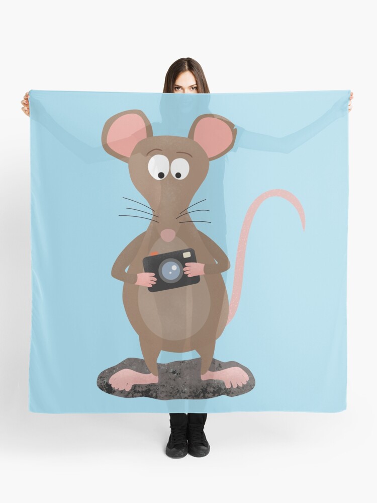 Funny rat with camera cartoon illustration Scarf